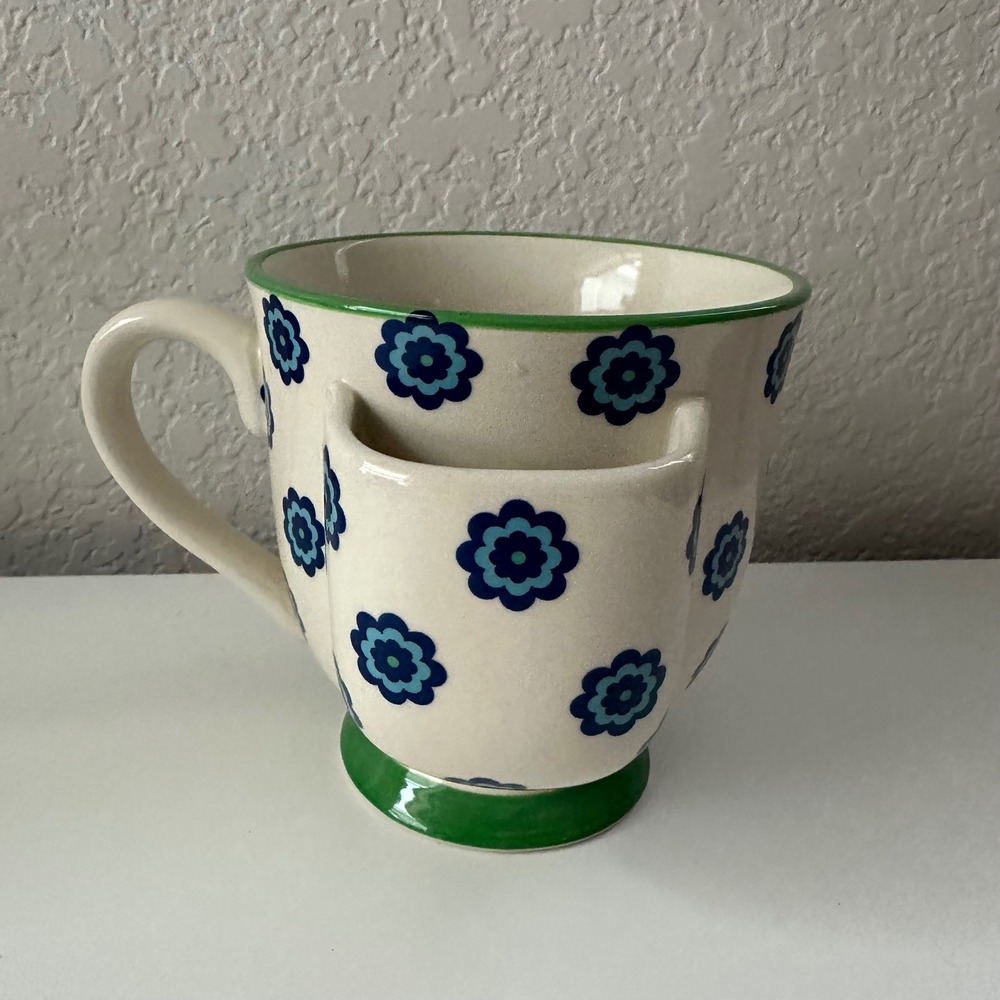 Patina Funny Mug Cream Blue Green Floral Cozy As F*ck Tea Bag Pocket Mug New - Picture 3 of 6